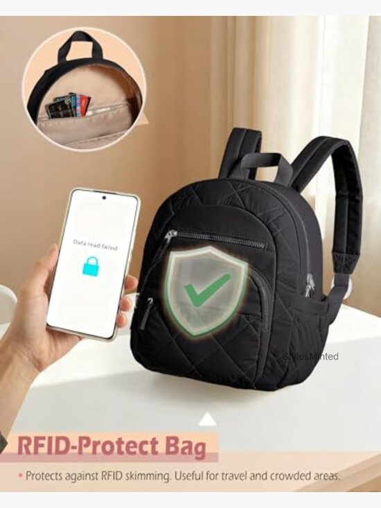 Mini Puffer Backpack with RFID Pocket, Lightweight Quilted Backpack for Work main image 5